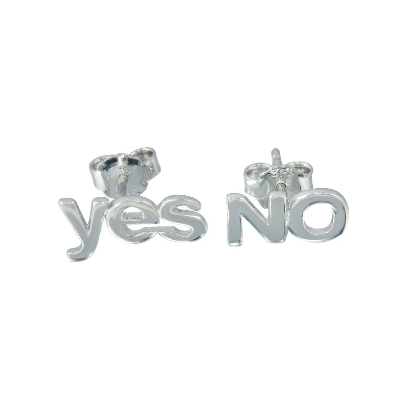 Rhodium Plated 925 Sterling Silver Yes and No Stud Earrings - SOE00030