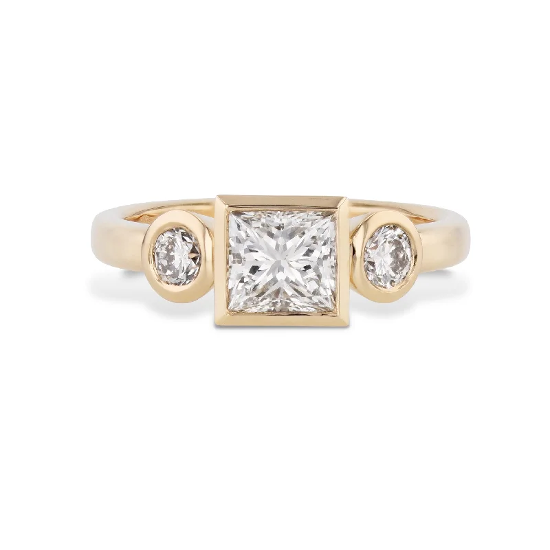 Square and Round Bezel Set Diamond Engagement Ring