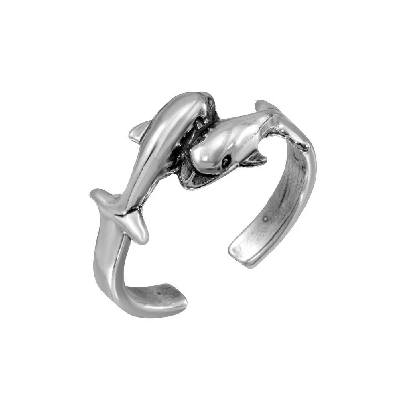 Silver 925 Dolphins Adjustable Toe Ring - TR271-A