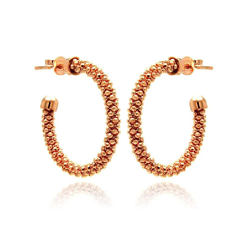 Silver 925 Rose Gold Plated Crescent Hoop Earrings - ITE00038RGP