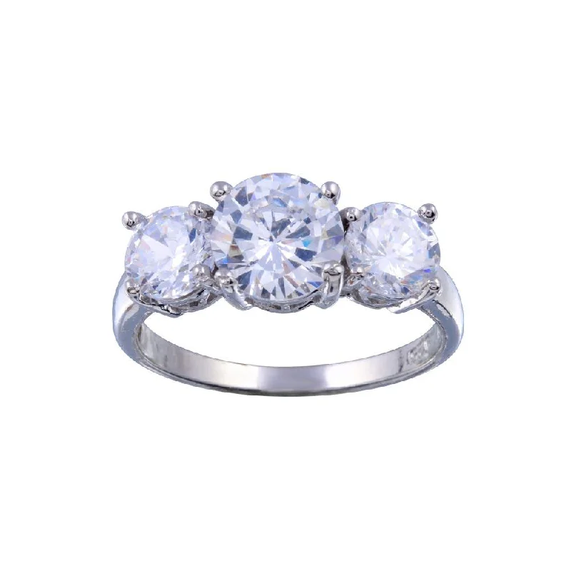 Rhodium Plated 925 Sterling Silver 3 CZ Bridal Ring - STR00781