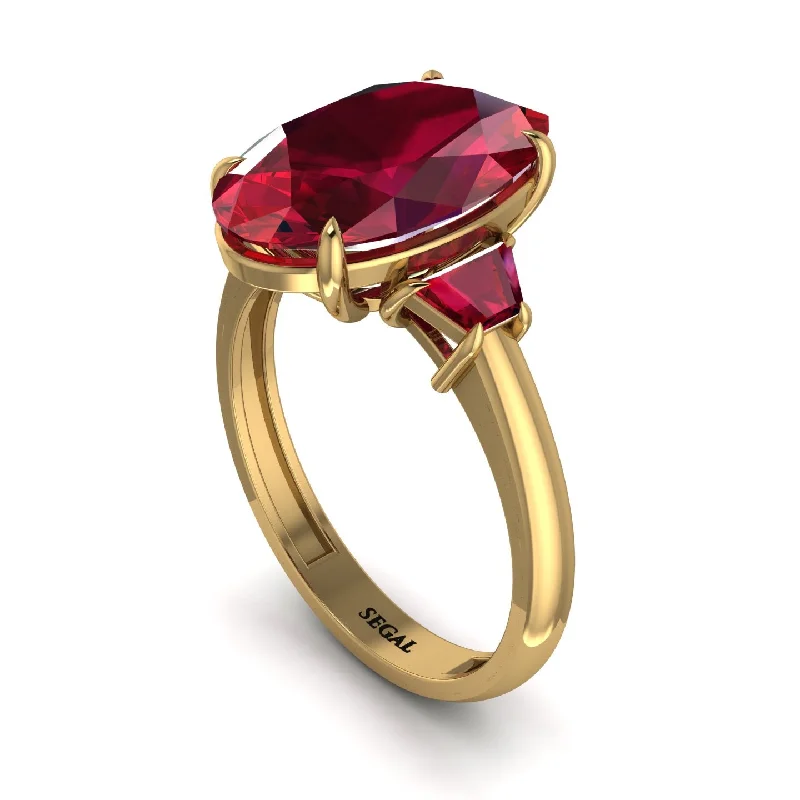 Oval-Cut Ruby Three Stone Engagement Ring - Amari No. 55