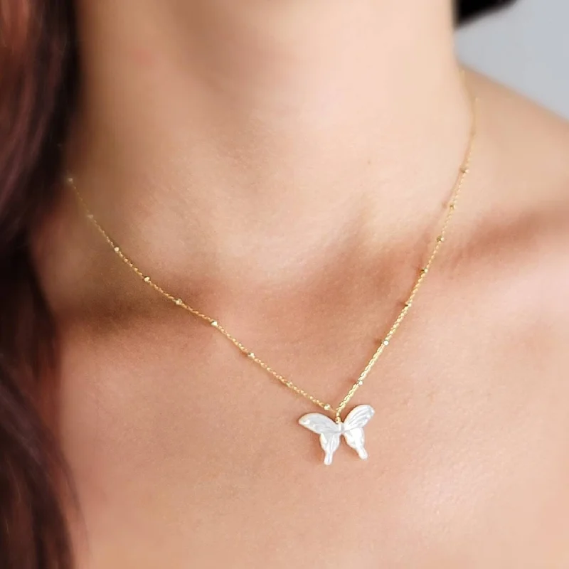 Mother of Pearl Butterfly Necklace