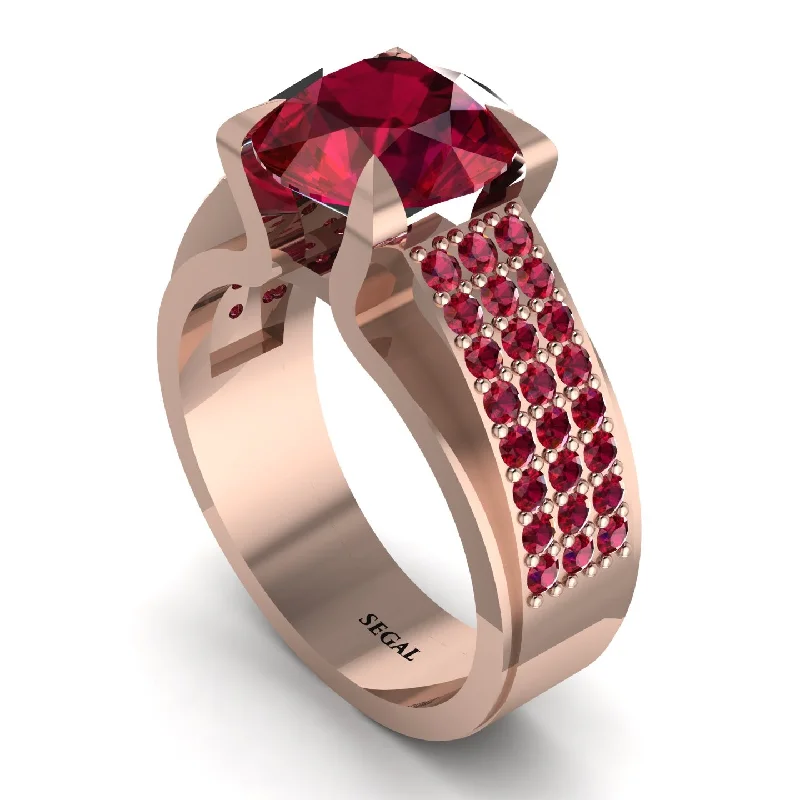 Round Cut Ruby 14K Gold Pave Engagement Ring - Saylor No. 56