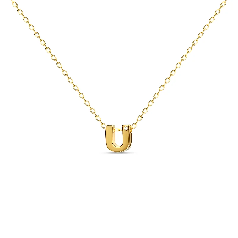 Diamond Letter Necklace "U" - 18 karat gold vermeil on sterling silver, diamond 0.01 carat