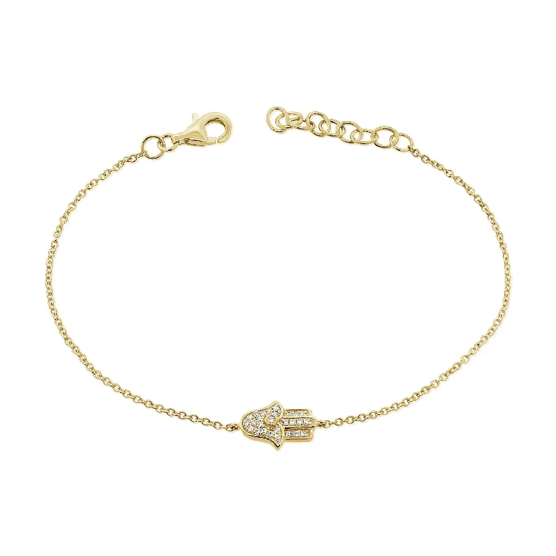 14K Gold Hamsa Chain Bracelet with Diamonds