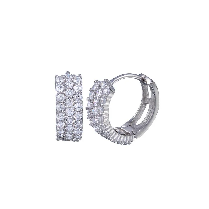 Silver 925 Rhodium Plated Clear CZ Three huggie hoop Earrings - STE00570CLR