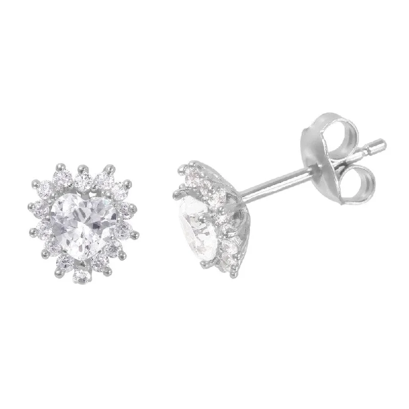 Silver 925 Rhodium Plated CZ Heart Stud Earrings - GME00007