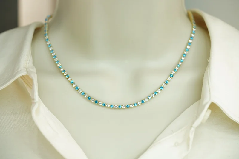 Blue Crystals Necklace 16”