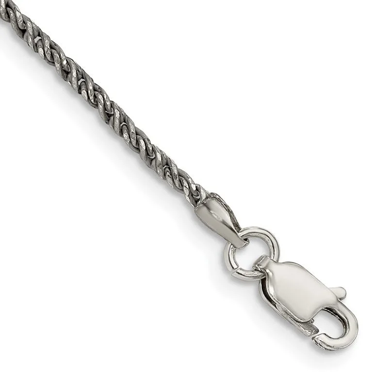 Sterling Silver Ruthenium-plated 1.7mm Twisted Tight Wheat Chain Bracelet