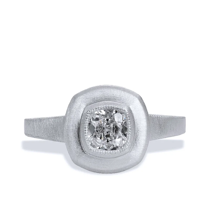 0.59 Carat Diamond Brushed Finish Platinum Bezel Set Engagement Ring