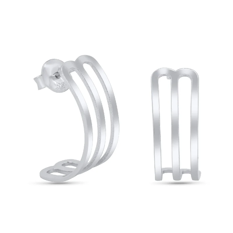 Rhodium Plated 925 Sterling Silver 22mm Semi Hoop Stud Earrings - GME00128