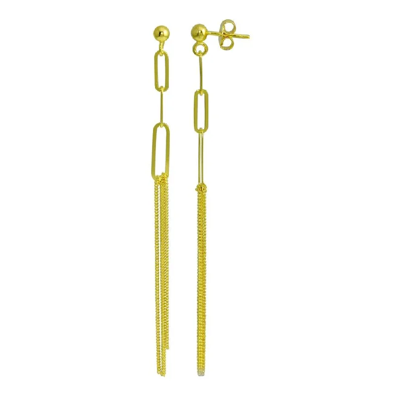 Gold Plated 925 Sterling Silver Dangling Ball Paperclip Earring - ITE00089-GP