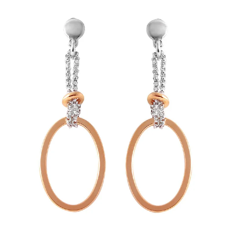 Silver 925 Rose Gold Plated Single Oval Earrings - ITE00071RGP