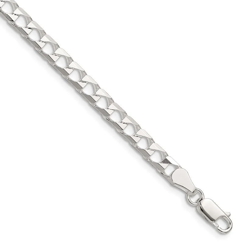 Sterling Silver Polished and D/C 5mm Flat Curb Link Chain Bracelet