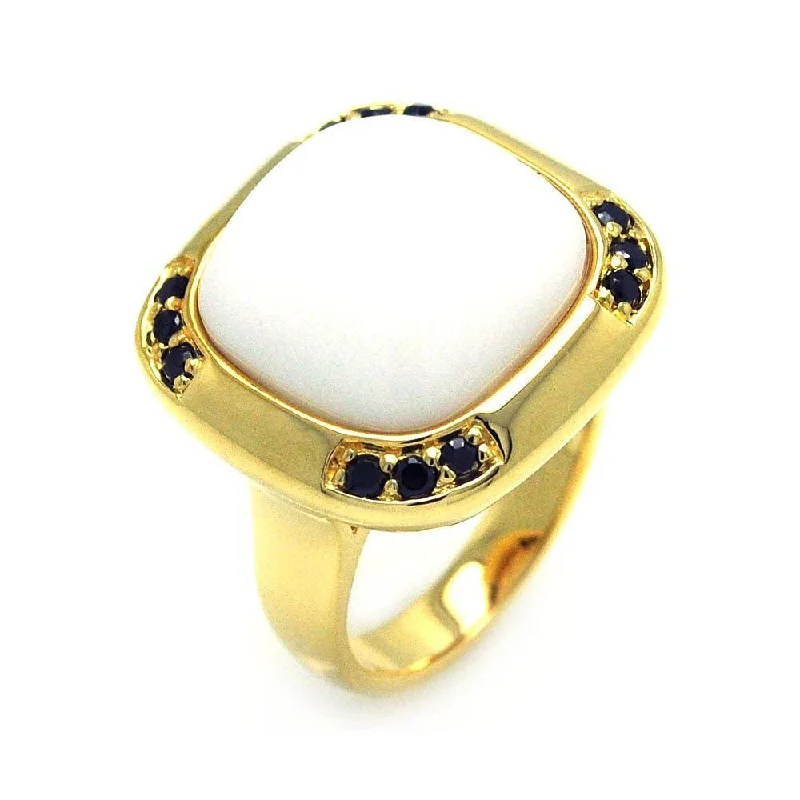 Clearance-Silver 925 Gold Plated White Center Stone Black CZ Ring - STR00683