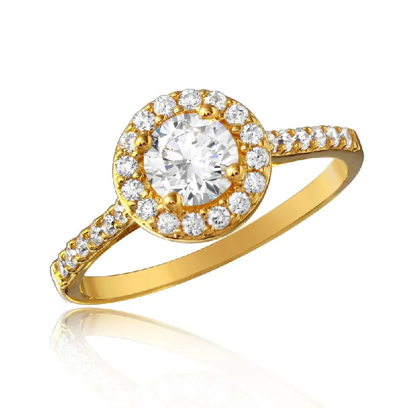 Silver 925 Gold Plated Thin Micro Pave Ring with CZ - GMR00128GP