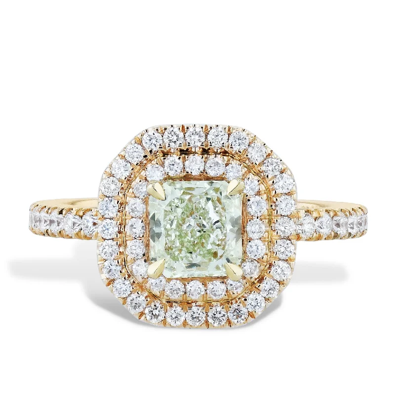 Yellow-Green Brilliant Cut Diamond Rose Gold Pave Engagement Ring