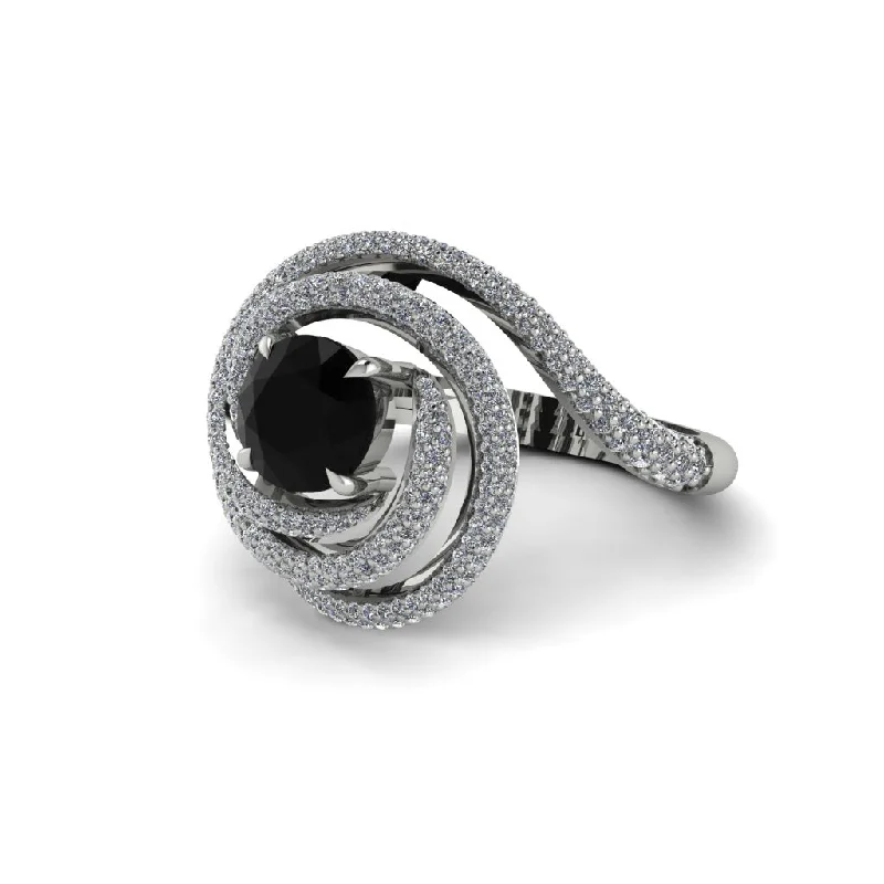 Black Diamond Double Halo Swirling Engagement Ring - Serena No. 9