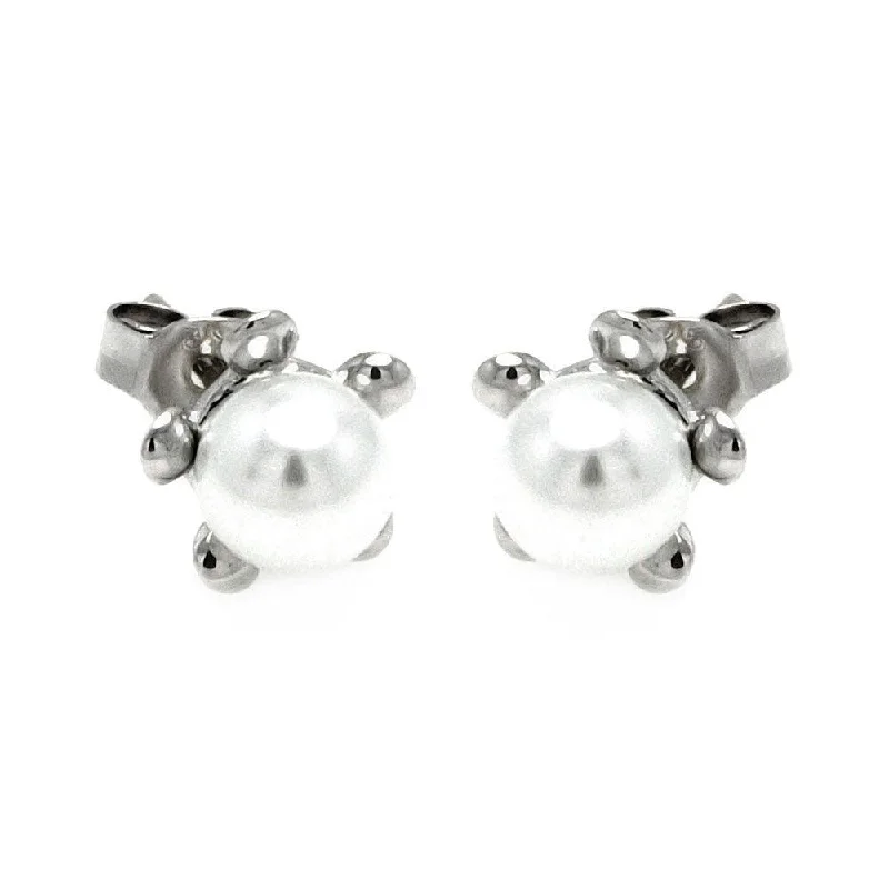 Silver 925 Rhodium Plated Five Ball Big Pearl Stud Earrings - STE00895