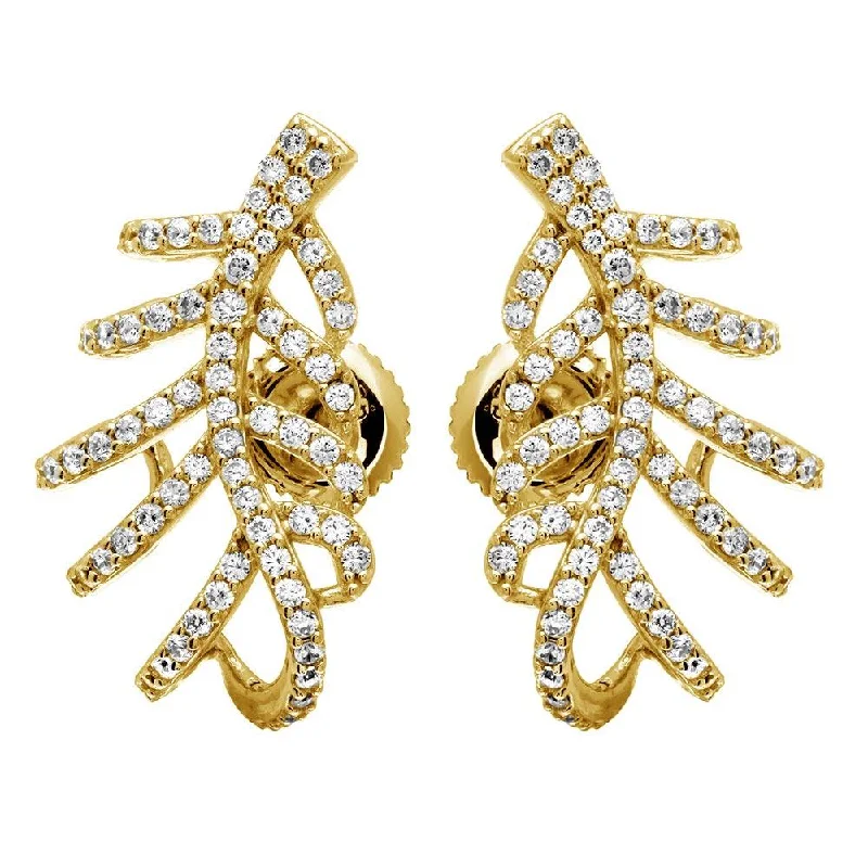 Gold Plated 925 Sterling Silver Leaf Hugging CZ Earrings - GME00060GP