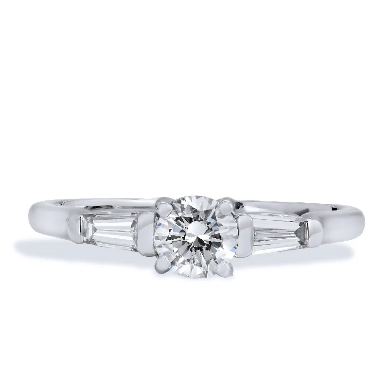 0.40 Carat Round Brilliant Cut and Baguette Diamond White Gold Engagement Ring