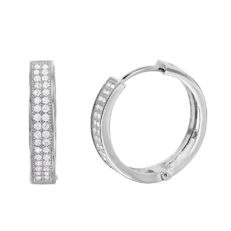 Silver 925 Rhodium Plated CZ huggie hoop Earrings - GME00023