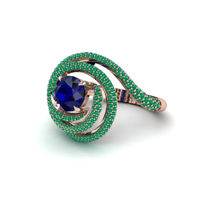 Sapphire Double Halo Swirling Engagement Ring - Serena No. 29