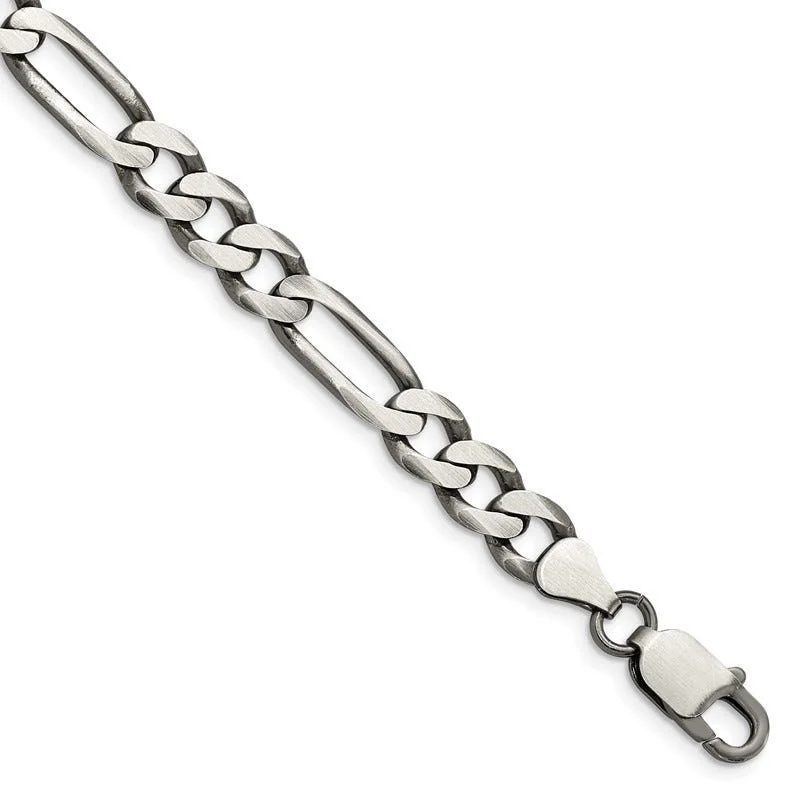 Sterling Silver Antiqued 7.5mm Figaro Chain Bracelet