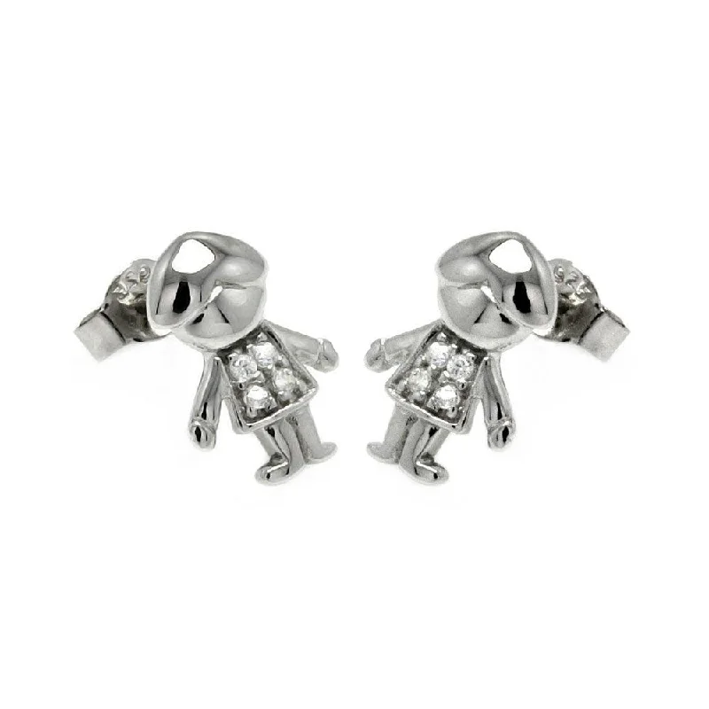 Silver 925 Rhodium Plated Little Boy CZ Stud Earrings - STE00871