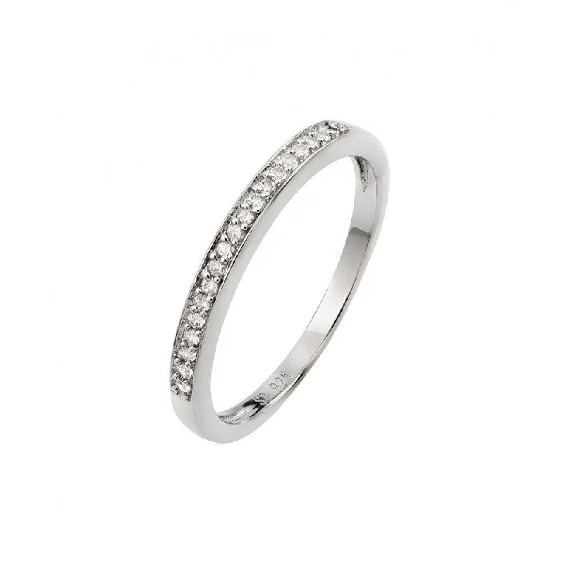 Silver 925 Rhodium Plated Small Round CZ Band Ring - STR00938