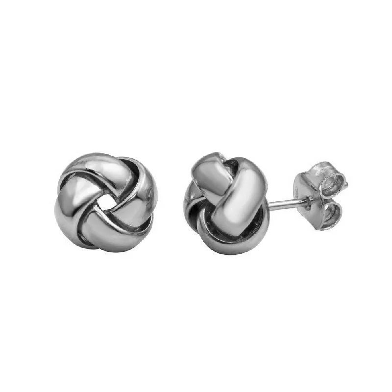 Rhodium Plated 925 Sterling Silver Knot Stud Earrings - ARE00024RH