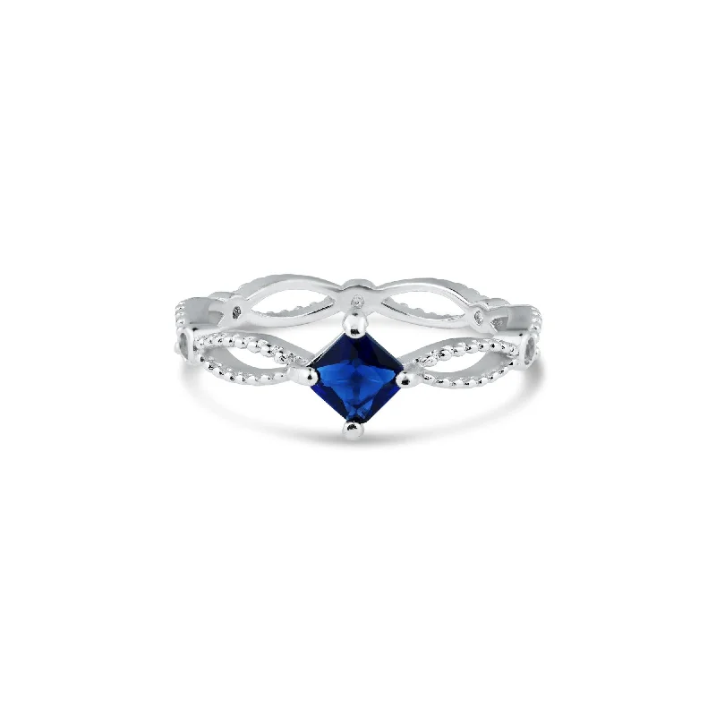 Rhodium Plated 925 Sterling Silver Marquise Blue CZ Ring - BGR01362BLU