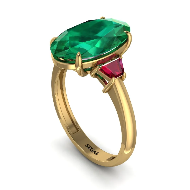 Oval-Cut Emerald Three Stone Engagement Ring - Amari No. 49