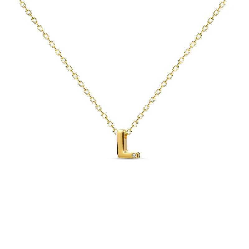 Diamond Letter Necklace "L" - 18 karat gold vermeil on sterling silver, diamond 0.01 carat