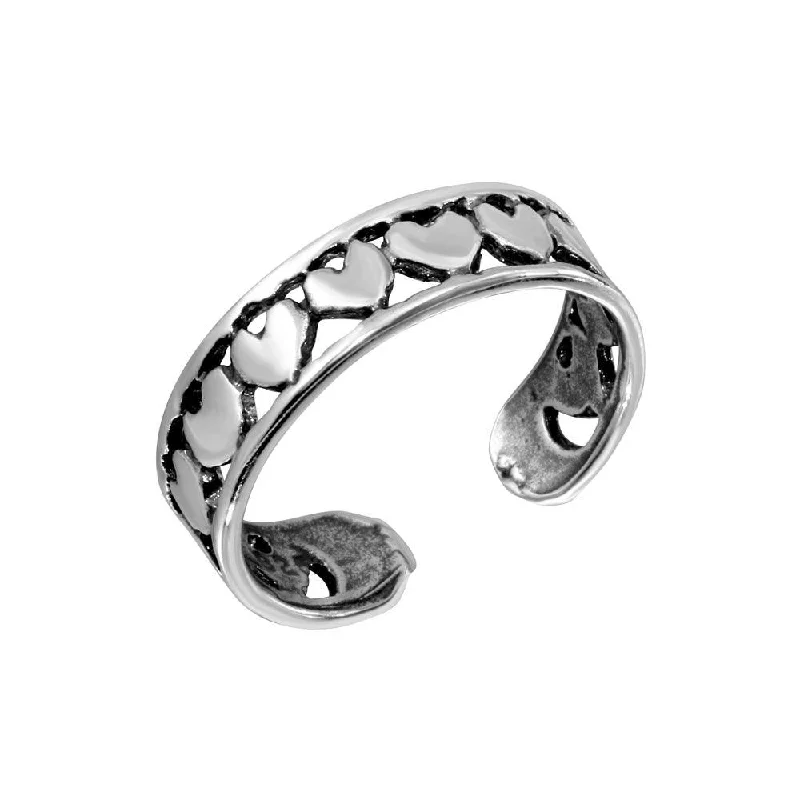 Silver 925 Multi Heart Adjustable Toe Ring - TR190-A