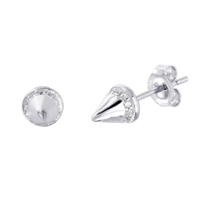 Silver 925 Rhodium Plated Spike CZ Stud Earrings - STE01008