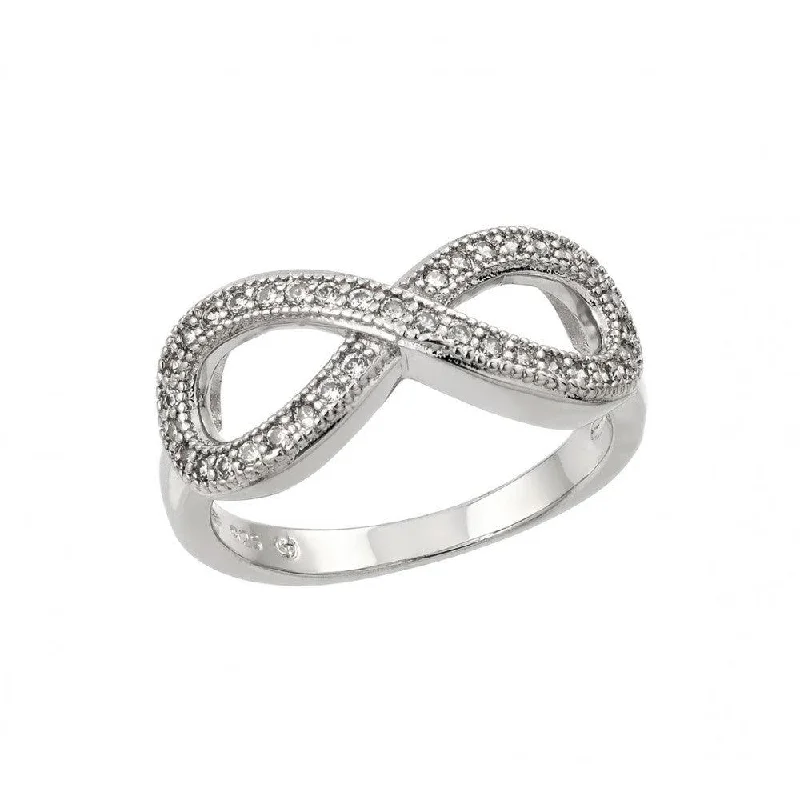 Silver 925 Rhodium Plated Clear Pave Set CZ Infinity Ring - BGR00917