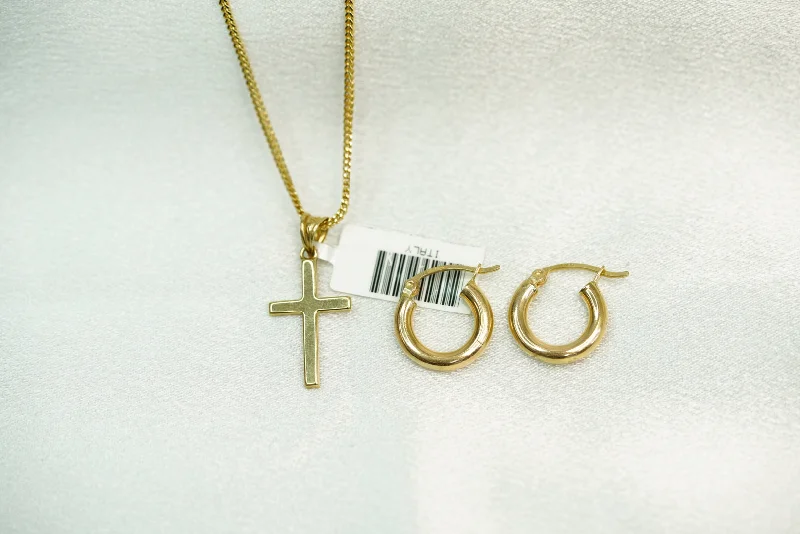 10k Cross Necklace and FREE Earring