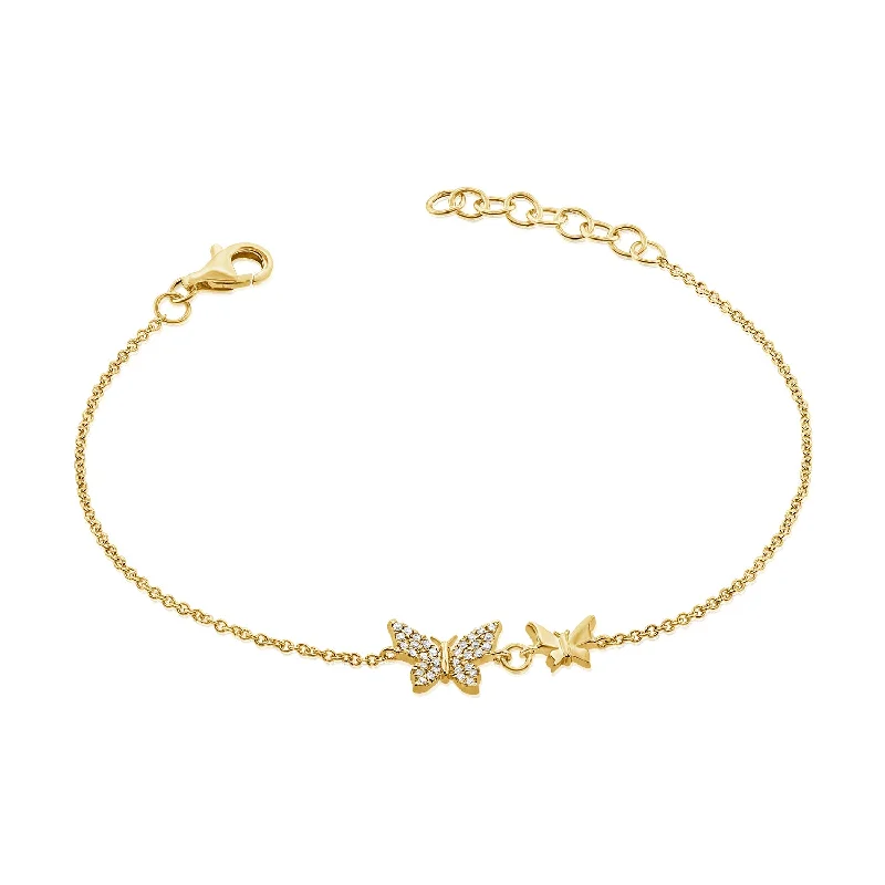 14K Gold Double Butterfly Bracelet with Diamonds