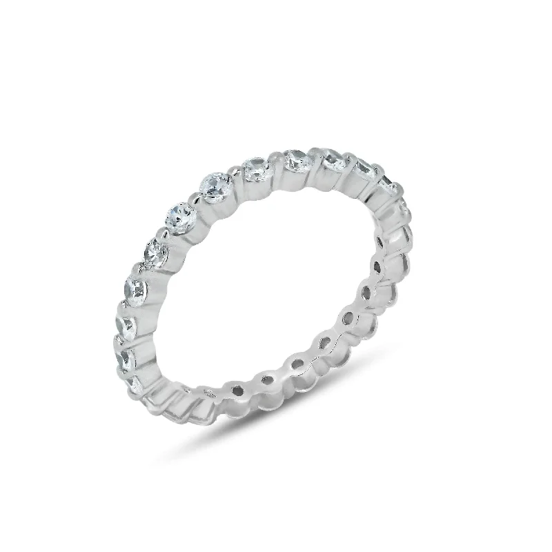 Silver 925 Rhodium Plated Clear CZ Stackable Eternity Ring - BGR00726