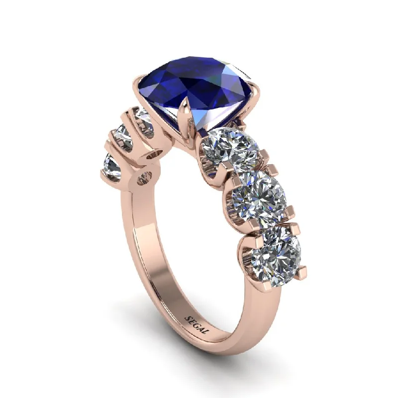 Round Cut Sapphire Cathedral Engagement Ring - Tatum No. 14