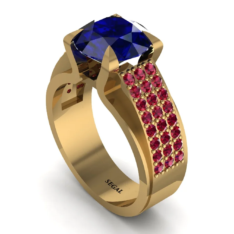 Round Cut Sapphire 14K Gold Pave Engagement Ring - Saylor No. 58