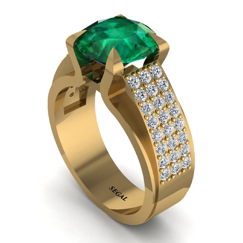 Round Cut Emerald 14K Gold Pave Engagement Ring - Saylor No. 4