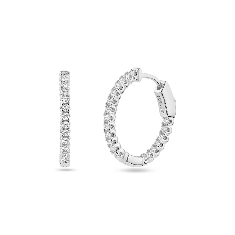 Rhodium Plated 925 Sterling Silver Eternity Clear CZ Hoop Earring 20mm - STE01342