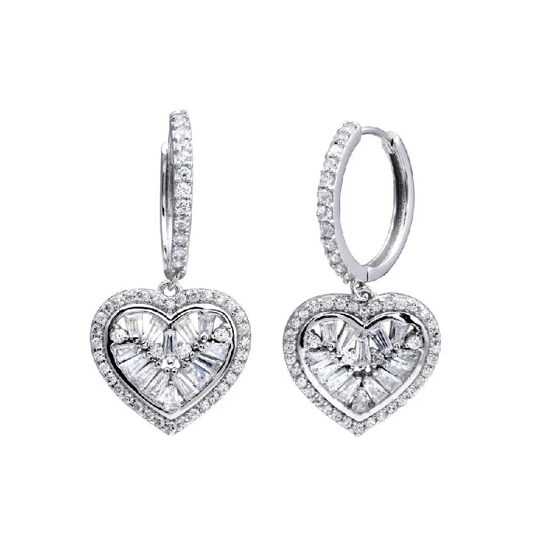 Rhodium Plated 925 Sterling Silver CZ Hoop Dangling Heart Earring - STE01318