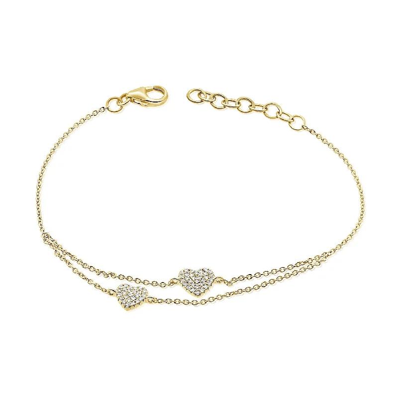 Sparkling Double Heart Chain Bracelet with Diamonds