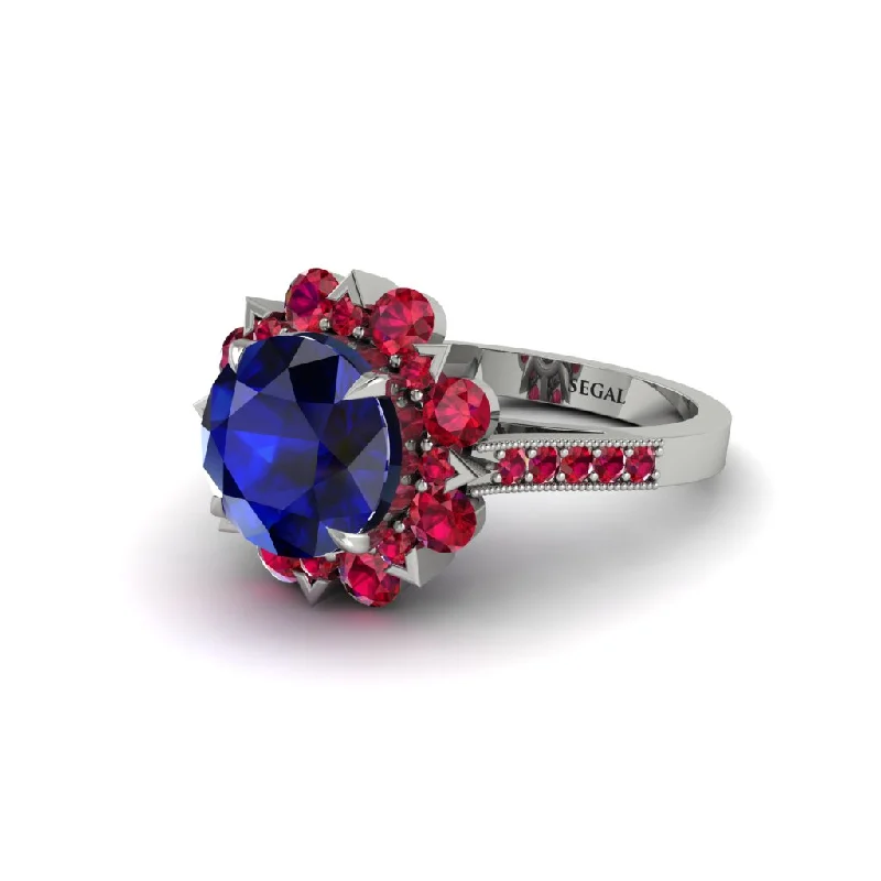 Sapphire Halo Sunburst Engagement Ring - Winter No. 60