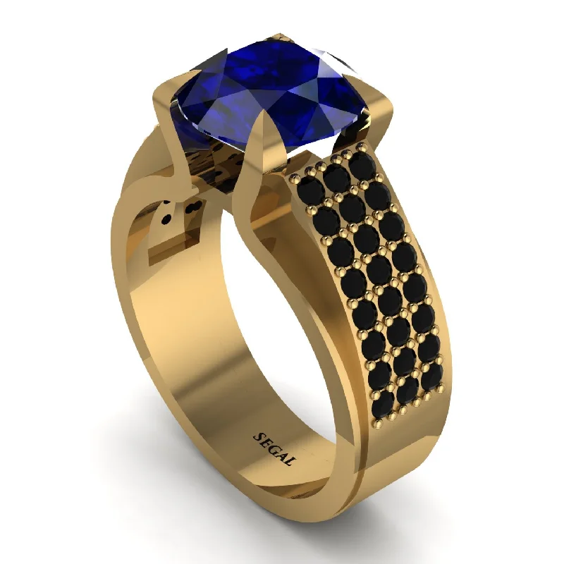 Round Cut Sapphire 14K Gold Pave Engagement Ring - Saylor No. 43