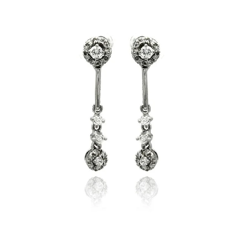 Silver 925 Rhodium Plated Multiple Round CZ Dangling Stud Earrings - BGE00226